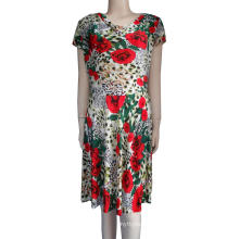 Lady's 85% polyester 15% cotton printed dresses